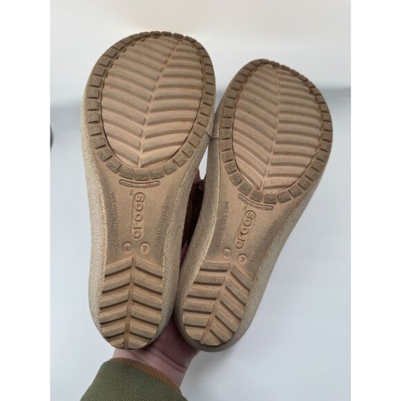 Crocs A-Leigh Wedge Brown Leather Sandals Dual Comfort Straps Womens US Size 7 - Picture 9 of 9